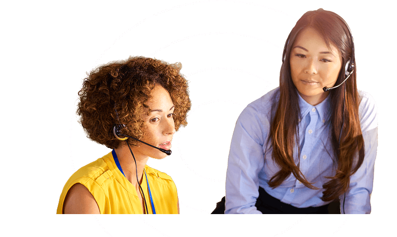 Two women with headsets on