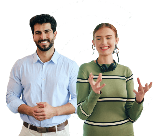 A man and woman smiling to camera