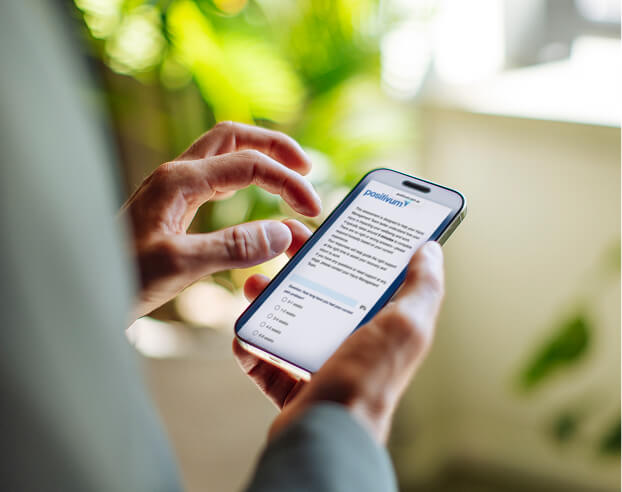 A person on a mobile device, using the Positivum service