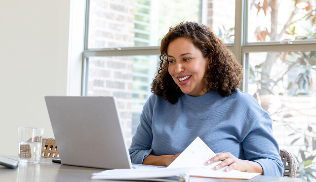 A woman working from home